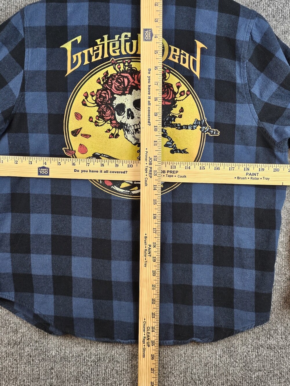 Grateful Dead Bertha Skull & Roses Blue Plaid Flannel - Size Small - Picture 6 of 6